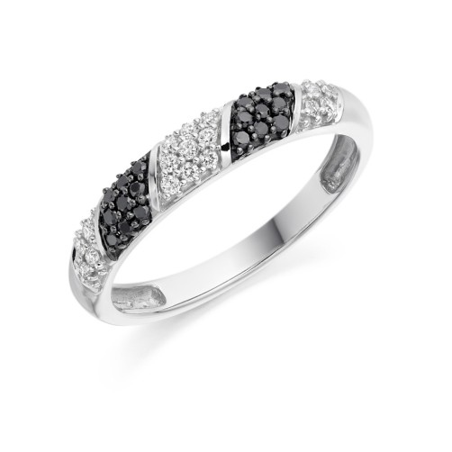 Black diamond set half eternity ring